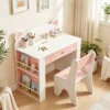 Kindertafel Met Stoel 2 delige Kinderzitgroep Met Boekenplank Lade Vos ontwerp Voor Kinderen 3 8 Wit+Roze