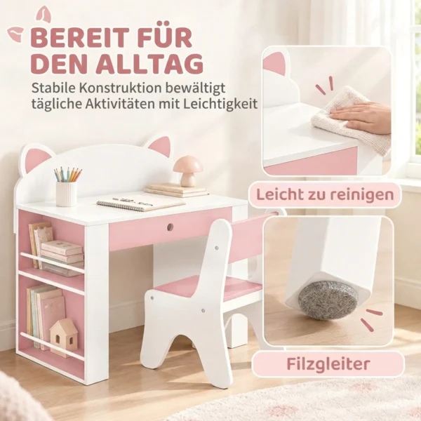 Kindertafel Met Stoel 2 delige Kinderzitgroep Met Boekenplank Lade Vos ontwerp Voor Kinderen 3 8 Wit+Roze