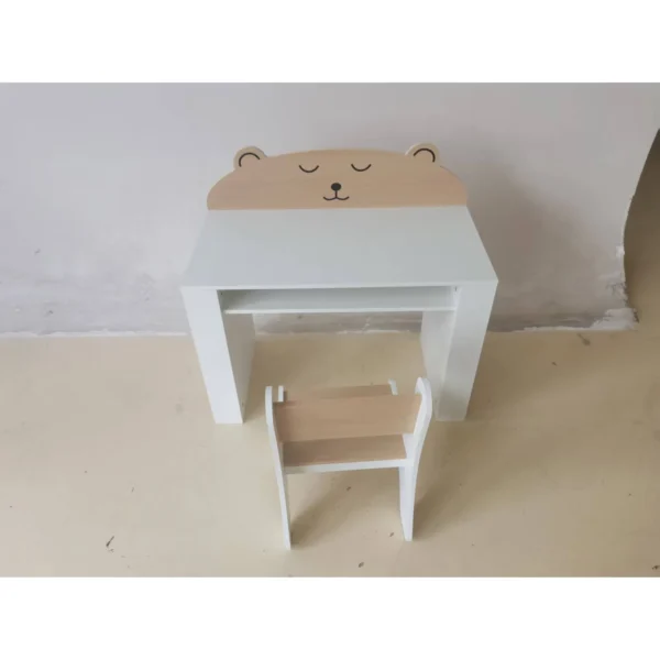 Kindertafel Met Stoel 2 delige Kinderzitgroep Met Boekenrek Opbergvak Beer ontwerp Voor Kinderen 3 8 Wit