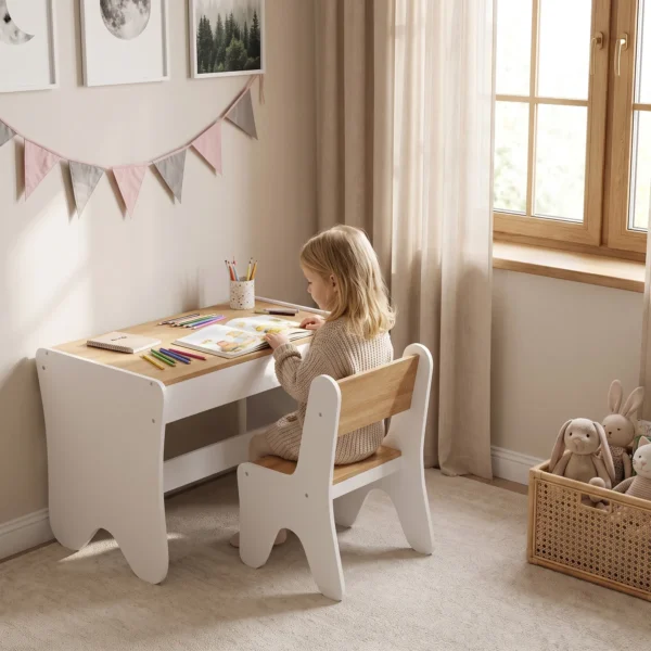 Kindertafel Met Stoel 2 delige Kinderzitgroep Met Lade Afgeronde Randen, Ruimtebesparend Voor Kinderen 3 8
