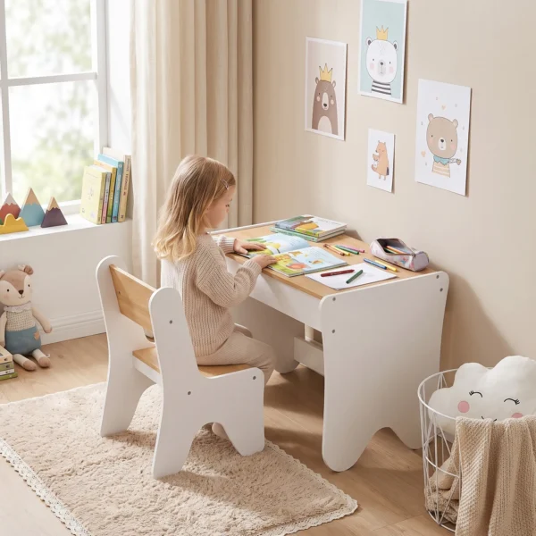 Kindertafel Met Stoel 2 delige Kinderzitgroep Met Lade Afgeronde Randen, Ruimtebesparend Voor Kinderen 3 8