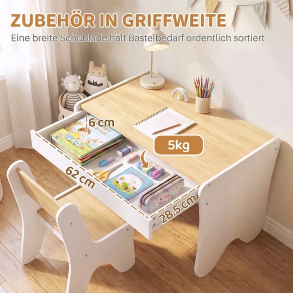 Kindertafel Met Stoel 2 delige Kinderzitgroep Met Lade Afgeronde Randen, Ruimtebesparend Voor Kinderen 3 8