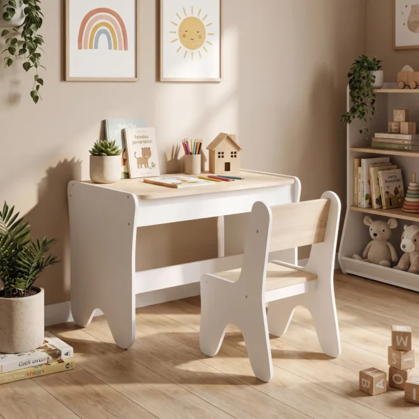 Kindertafel Met Stoel 2 delige Kinderzitgroep Met Lade Afgeronde Randen, Ruimtebesparend Voor Kinderen 3 8