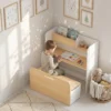 Kindertafel Met Zitbank 5 in 1 Kinderzitgroep Met Boekenrek, Rolbare Kinderkistbank Met Opbergdoos Voor 3 8 Jaar
