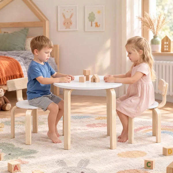 Kindertisch Mit 2 Stühlen 3 teilig Stapelbar Kindersitzgruppe Mit Abgerundete Ecken, Für 3 8 Jahren Weiß