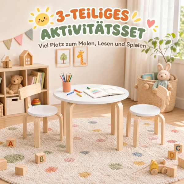 Kindertisch Mit 2 Stühlen 3 teilig Stapelbar Kindersitzgruppe Mit Abgerundete Ecken, Für 3 8 Jahren Weiß
