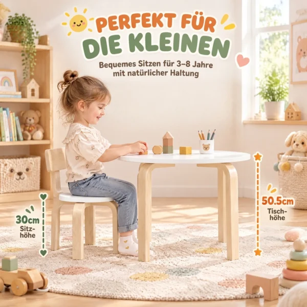 Kindertisch Mit 2 Stühlen 3 teilig Stapelbar Kindersitzgruppe Mit Abgerundete Ecken, Für 3 8 Jahren Weiß