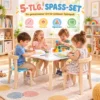 Kindertisch Mit 4 Stühlen 5 teilig Stapelbar Kindersitzgruppe Mit Abgerundete Ecken Für 3 8 Jahren, Mehrfarbig