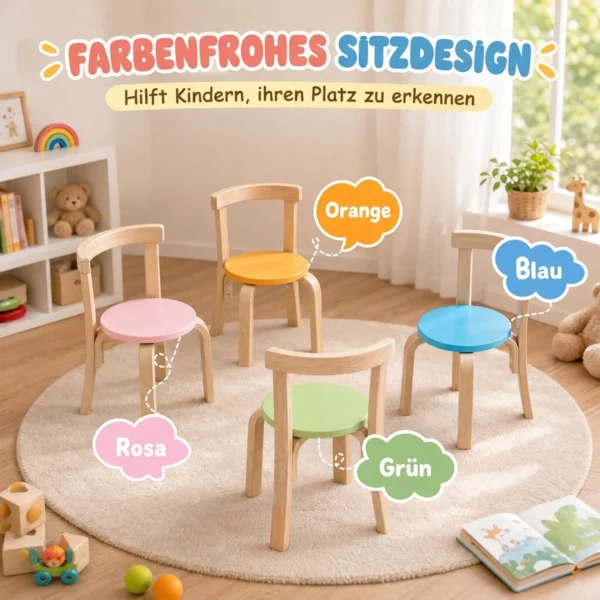 Kindertisch Mit 4 Stühlen 5 teilig Stapelbar Kindersitzgruppe Mit Abgerundete Ecken Für 3 8 Jahren, Mehrfarbig