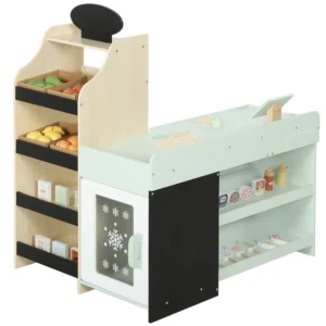 Kinderwinkel Met Krijtbord, Speelgoedvoedsel, Scanner, Kassa, Zijplanken, 44 Winkelaccessoires Van Hout Voor Kinderen Van 3 6 Jaar