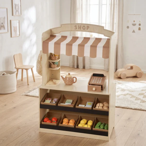 Kinderwinkel Supermarkt Met Kassa, Bord, Planken En 61 Speelaccessoires Voor Kinderen Van 3 8 Jaar, Gemaakt Van Natuurhout