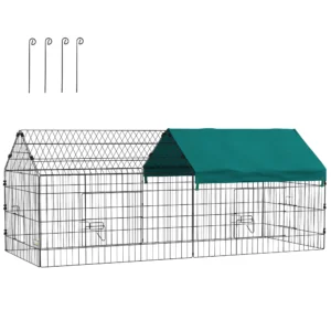 Klein Dierenverblijf Met Dak, 4 Deuren, Weerbestendig, Staal/polyester, 185x75x75cm, Zwart/Groen