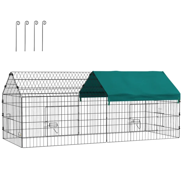 Klein Dierenverblijf Met Dak, 4 Deuren, Weerbestendig, Staal/polyester, 185x75x75cm, Zwart/Groen