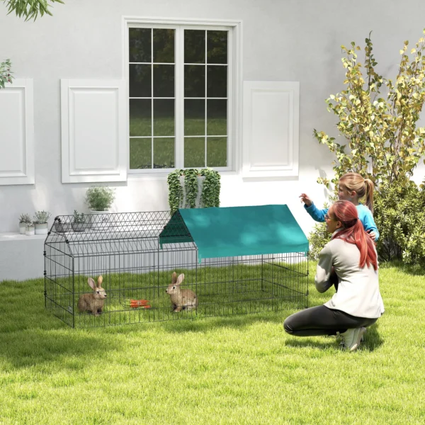 Klein Dierenverblijf Met Dak, 4 Deuren, Weerbestendig, Staal/polyester, 185x75x75cm, Zwart/Groen