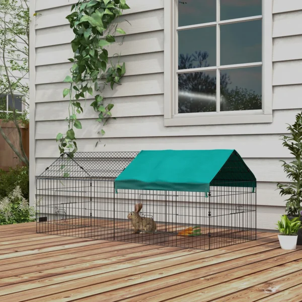 Klein Dierenverblijf Met Dak, 4 Deuren, Weerbestendig, Staal/polyester, 185x75x75cm, Zwart/Groen