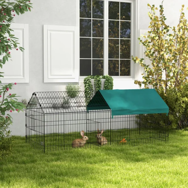 Klein Dierenverblijf Met Dak, 4 Deuren, Weerbestendig, Staal/polyester, 185x75x75cm, Zwart/Groen