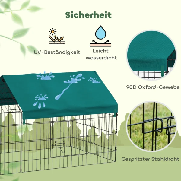 Klein Dierenverblijf Met Dak, 4 Deuren, Weerbestendig, Staal/polyester, 185x75x75cm, Zwart/Groen