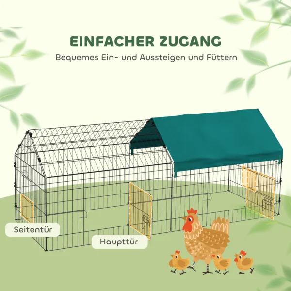 Klein Dierenverblijf Met Dak, 4 Deuren, Weerbestendig, Staal/polyester, 185x75x75cm, Zwart/Groen