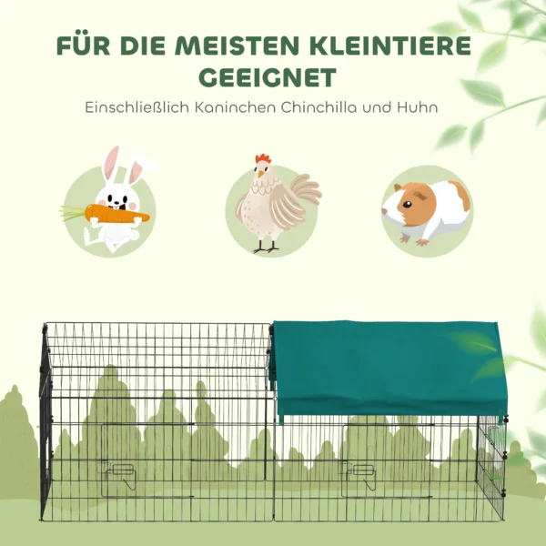 Klein Dierenverblijf Met Dak, 4 Deuren, Weerbestendig, Staal/polyester, 185x75x75cm, Zwart/Groen