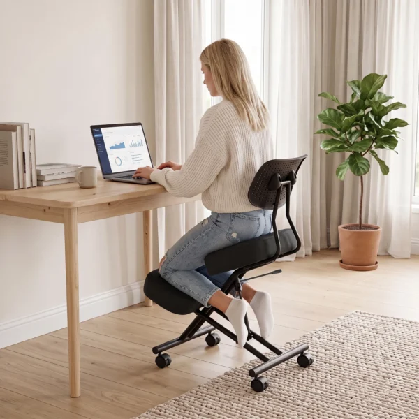 Kniestuhl Ergonomisch Höhenverstellbar Für Homeoffice Körperhaltung Kniehocker Mit Rückenlehne Schwarz