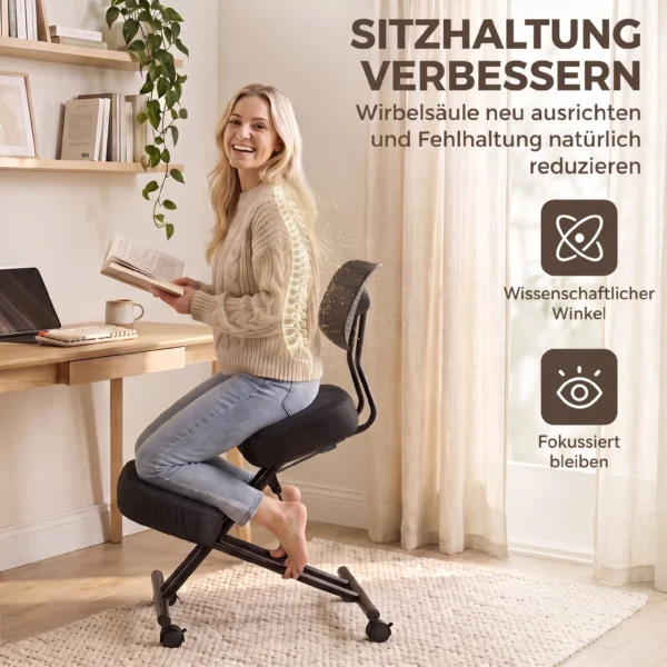 Kniestuhl Ergonomisch Höhenverstellbar Für Homeoffice Körperhaltung Kniehocker Mit Rückenlehne Schwarz