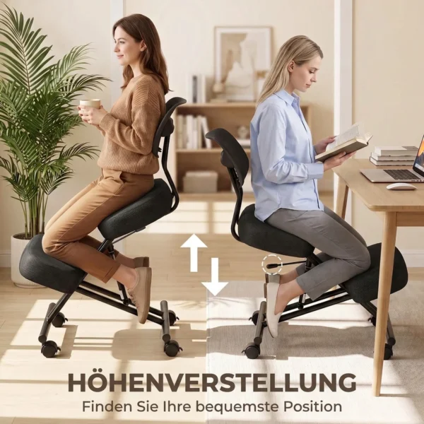 Kniestuhl Ergonomisch Höhenverstellbar Für Homeoffice Körperhaltung Kniehocker Mit Rückenlehne Schwarz