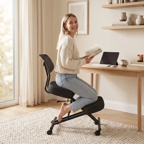 Kniestuhl Ergonomisch Höhenverstellbar Für Homeoffice Körperhaltung Kniehocker Mit Rückenlehne Schwarz
