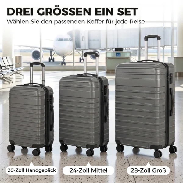 Kofferset, In Elkaar Passende Reiskoffers Met TSA slot En 360° Wielen, 20/24/28 Inch In Donkergrijs