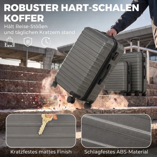 Kofferset, In Elkaar Passende Reiskoffers Met TSA slot En 360° Wielen, 20/24/28 Inch In Donkergrijs