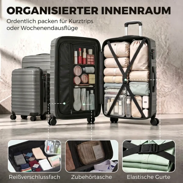 Kofferset, In Elkaar Passende Reiskoffers Met TSA slot En 360° Wielen, 20/24/28 Inch In Donkergrijs