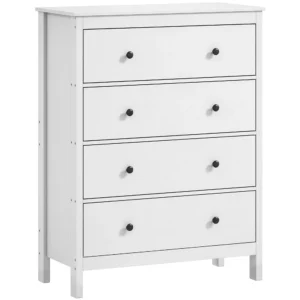 Kommode Mit 4 Schubladen, Moderne Schlafzimmerkommode, Mit Leichtgängigen Schubladen, 74 X 35 X 97 Cm, Weiß