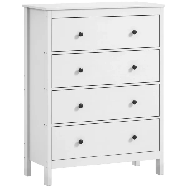 Kommode Mit 4 Schubladen, Moderne Schlafzimmerkommode, Mit Leichtgängigen Schubladen, 74 X 35 X 97 Cm, Weiß
