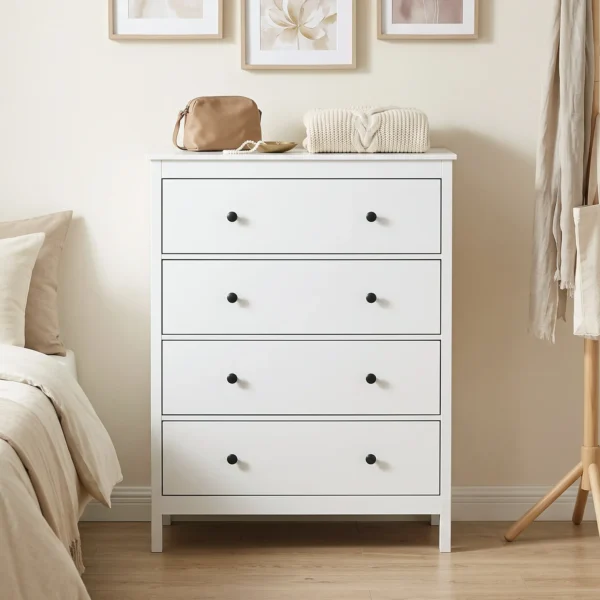 Kommode Mit 4 Schubladen, Moderne Schlafzimmerkommode, Mit Leichtgängigen Schubladen, 74 X 35 X 97 Cm, Weiß