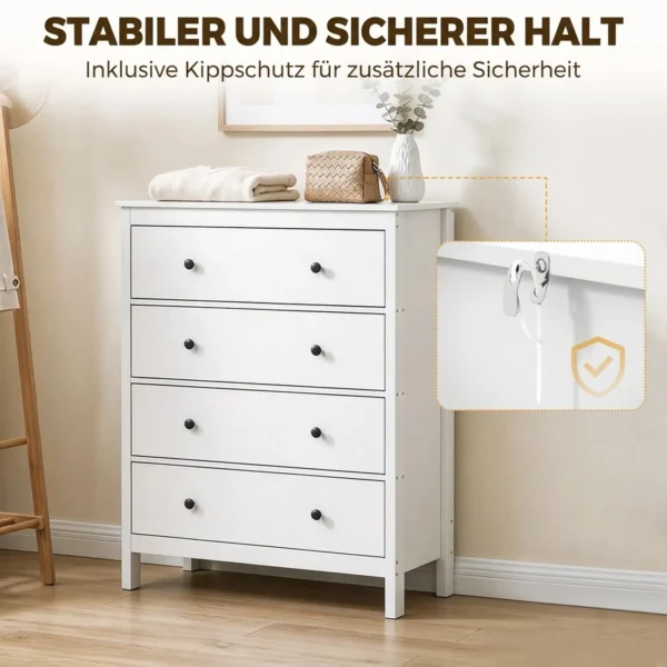 Kommode Mit 4 Schubladen, Moderne Schlafzimmerkommode, Mit Leichtgängigen Schubladen, 74 X 35 X 97 Cm, Weiß