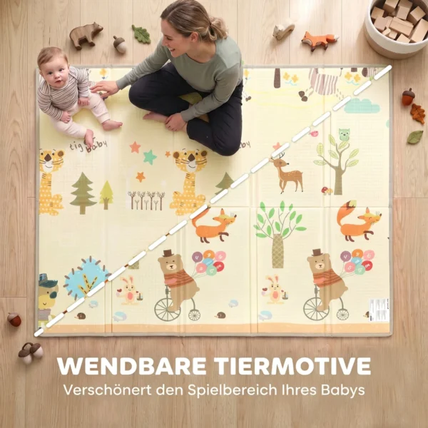 Krabbelmatte Faltbar Beidseitig Spielmatte Baby Mit Fuchsmotiv 200 X 150 Cm Rutschfest Wasserdicht Für Kinder 0 3 Jahre