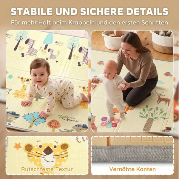Krabbelmatte Faltbar Beidseitig Spielmatte Baby Mit Fuchsmotiv 200 X 150 Cm Rutschfest Wasserdicht Für Kinder 0 3 Jahre
