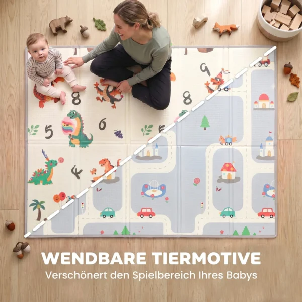 Krabbelmatte Faltbar Beidseitig Spielmatte Baby Mit Tiermotiv 200 X 150 Cm Rutschfest Wasserdicht Für Kinder 0 3 Jahre