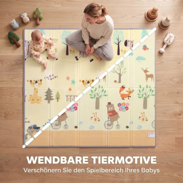 Krabbelmatte Faltbar Beidseitig Spielmatte Baby Mit Waldtieren & Naturmotiv 200 X 180 Cm Für Kinder 0 3 Jahre
