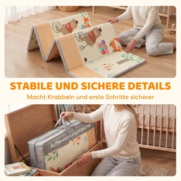 Krabbelmatte Faltbar Beidseitig Spielmatte Baby Mit Waldtieren & Naturmotiv 200 X 180 Cm Für Kinder 0 3 Jahre
