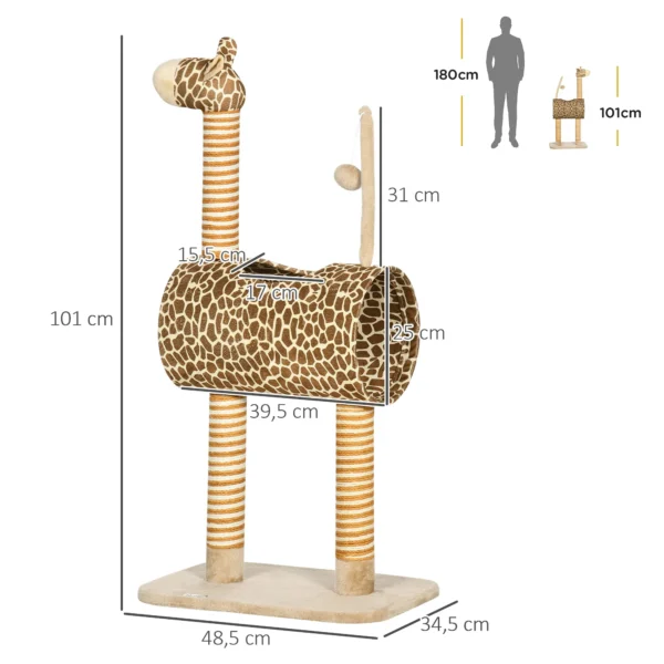 Krabpaal 101 Cm Kattentoren In Girafontwerp, Met Hol, Speelbal, Jutestammen Voor Middelgrote Katten Tot 5 Kg