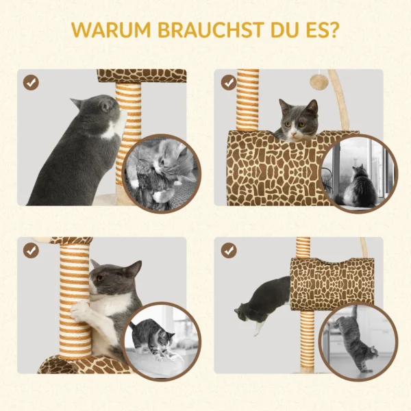 Krabpaal 101 Cm Kattentoren In Girafontwerp, Met Hol, Speelbal, Jutestammen Voor Middelgrote Katten Tot 5 Kg