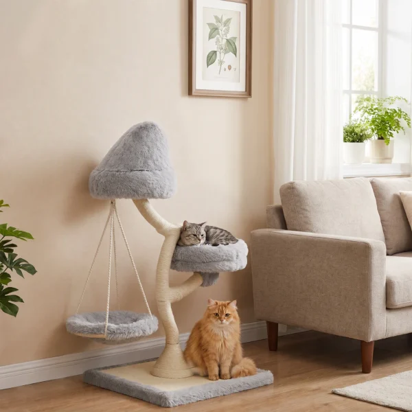 Krabpaal 115 Cm Hoog Kattenboom Met Boomvorm 2 Wasbare Bedden Hangmat Sisal Krabstam, Voor Katten Onder De 6 Kg
