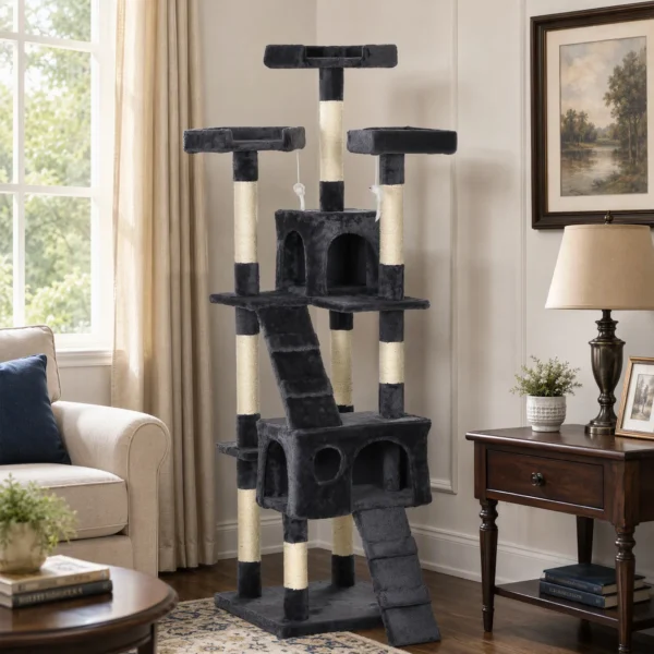 Krabpaal 173 Cm Kattentoren Met Hol, Sisalstammen, Groot Platform, Meerlaags Donkergrijs