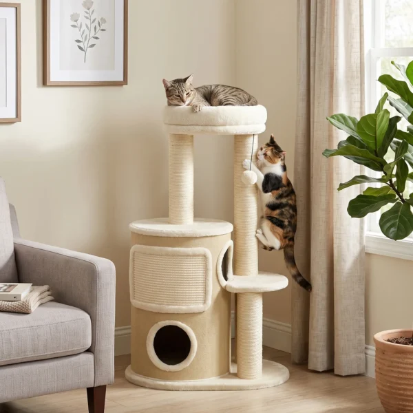 Krabpaal Met 2 Verdiepingen Krabton, Kattenboom Met Sisal Krabpaal, Platform Sisalbord Speelbal, Voor Katten 5kg