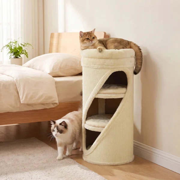 Krabton 75 Cm Hoog Ø 35 Cm 4 Laagse Kattenton Met 3 Holen, Afneembaar Wasbaar Pluche Bed Sisal Kraboppervlak