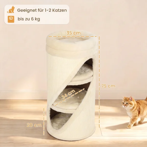 Krabton 75 Cm Hoog Ø 35 Cm 4 Laagse Kattenton Met 3 Holen, Afneembaar Wasbaar Pluche Bed Sisal Kraboppervlak