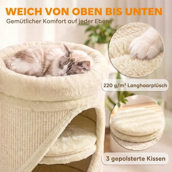 Krabton 75 Cm Hoog Ø 35 Cm 4 Laagse Kattenton Met 3 Holen, Afneembaar Wasbaar Pluche Bed Sisal Kraboppervlak