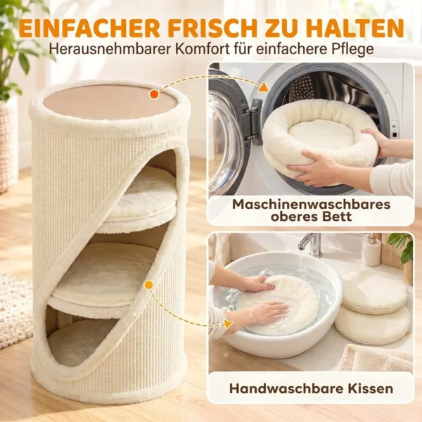 Krabton 75 Cm Hoog Ø 35 Cm 4 Laagse Kattenton Met 3 Holen, Afneembaar Wasbaar Pluche Bed Sisal Kraboppervlak