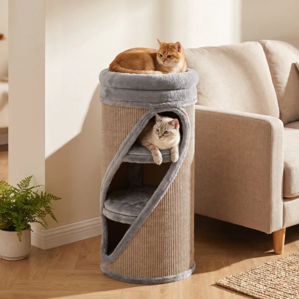Krabton 75 Cm Hoog Ø 35 Cm 4 Traps Kattenton Met 3 Grotten, Afneembaar Wasbaar Pluche Bed Sisal Kraboppervlak