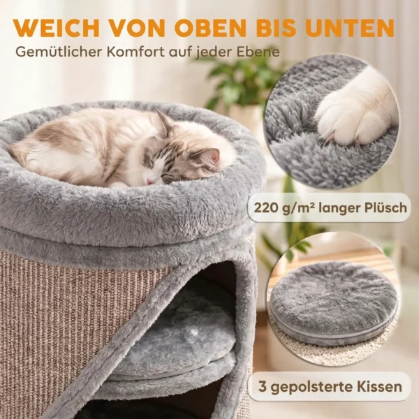 Krabton 75 Cm Hoog Ø 35 Cm 4 Traps Kattenton Met 3 Grotten, Afneembaar Wasbaar Pluche Bed Sisal Kraboppervlak